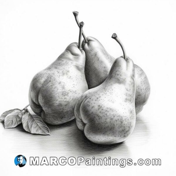 3 pears in black and white pencil drawing