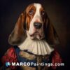 A basset hound dressed as regency warrior who fought in the conflict in the french army