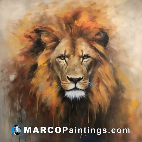 A beautiful painting of a lion in brown and orange colors