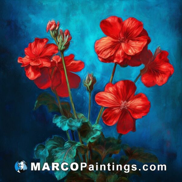 A beautiful painting of red flowers of geranium