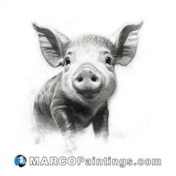 A black and white drawing of a baby pig