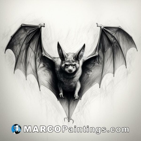 A black and white drawing of a bat