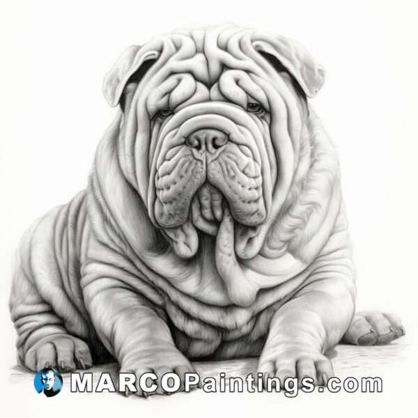 A black and white drawing of a bulldog