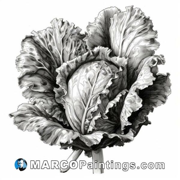 A black and white drawing of a cabbage