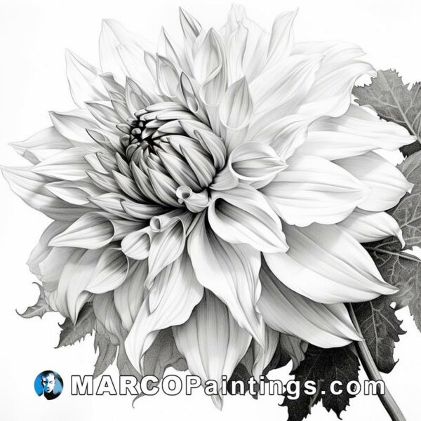 A black and white drawing of a dahlia flower