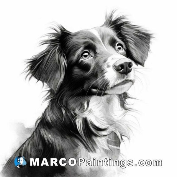 A black and white drawing of a dog