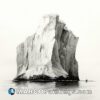 A black and white drawing of a large iceberg