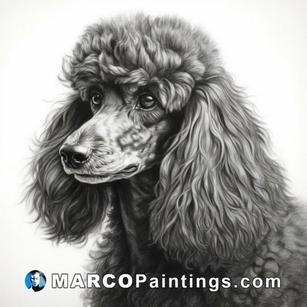 A black and white drawing of a poodle