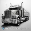 A black and white drawing of a semi truck