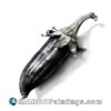 A black and white drawing of an eggplant