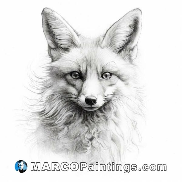 A black and white drawing of an fox looking at