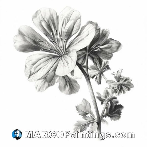 A black and white drawing of the geranium flower