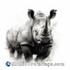 A black and white image of a rhino with a white background