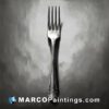 A black and white painting of a fork