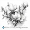 A black and white pencil drawing of some magnolia flowers