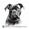 A black and white photograph and drawing of a boxer dog