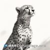 A black and white sketch of a cheetah