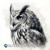 A black and white sketch of an owl