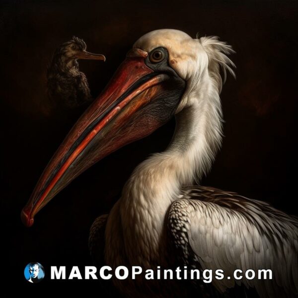 A black beak in the shape of a pelican is a part of the painting above