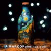 A black bottle with a painting of the starry night