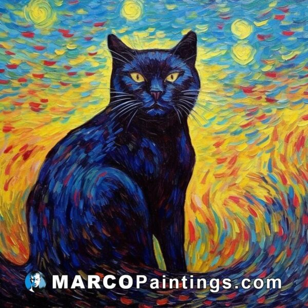 A black cat standing in front of a black starry night