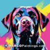 A black labrador dog painted in bright colors on a colorful background