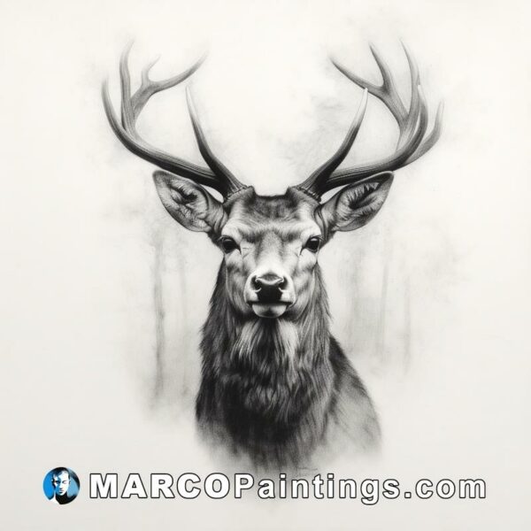 A black & white drawing of a black stag