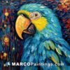 A blue parrot painting on a canvas wall