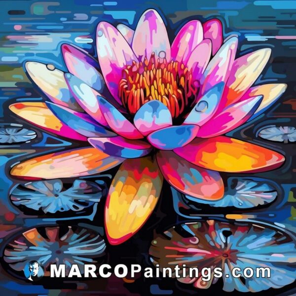 A brightly colo lily painting in the blue