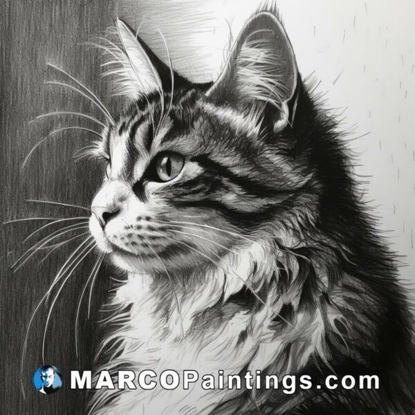 A cat drawing with black and white lines