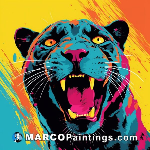 A colorful colorful painting featuring a panther on colorful background