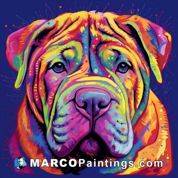 A colorful dog on a blue background