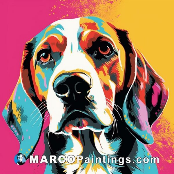 A colorful dog painting on a colorful background