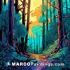 A colorful drawing of an idyllic forest