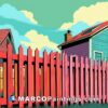 A colorful fence standing between two colorful houses