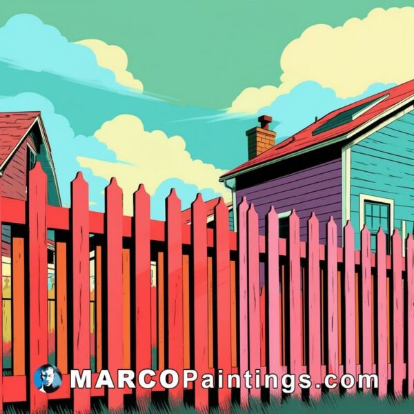 A colorful fence standing between two colorful houses