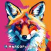 A colorful fox with a colorful background