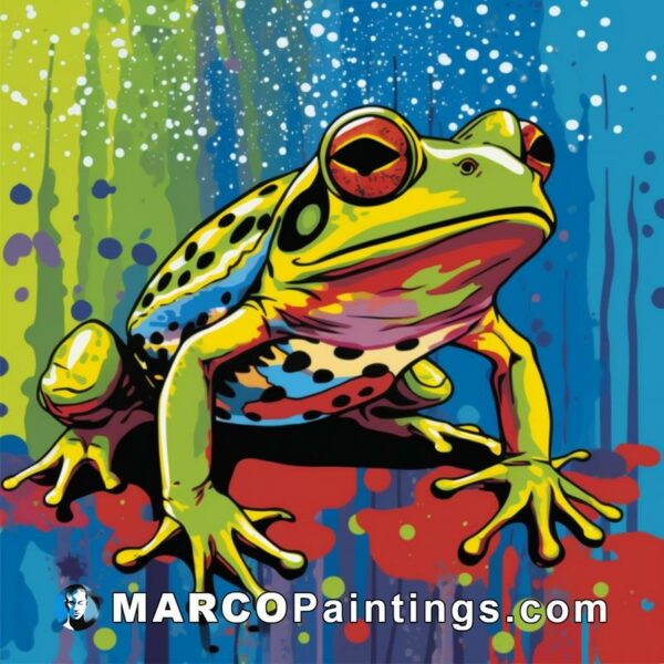 A colorful frog on a colorful background