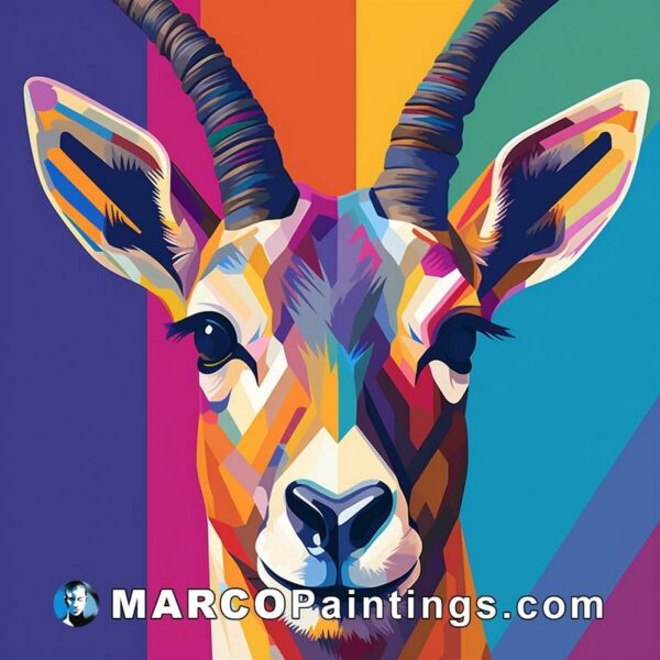 A colorful head of a gazelle on a colorful background