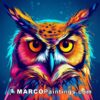 A colorful head of an owl in vector art