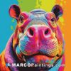 A colorful hippo face on a colorful background