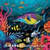 A colorful illustration of corals and fishes under the ocean