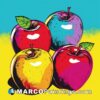 A colorful illustration of three apples