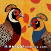 A colorful illustration of two pheasant birds standing side by side