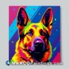 A colorful image of a german shepherd on a bright background
