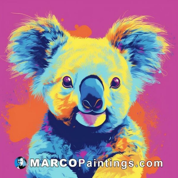 A colorful koala bear sits on a color gradient background