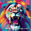 A colorful lion with a brightly colored background
