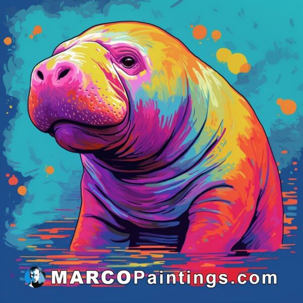 A colorful manatee painting in water