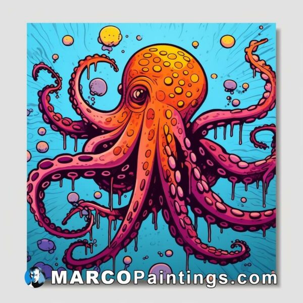 A colorful octopus painting on blue background