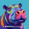 A colorful painting of a colorful hippo